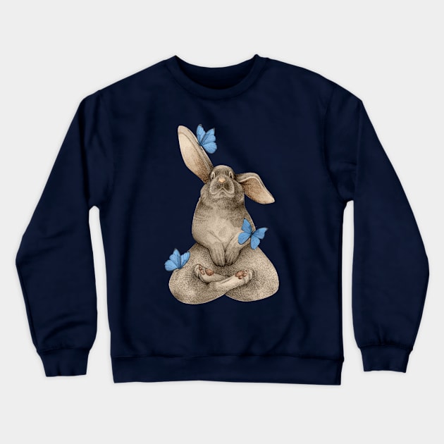 meditating bunny with butterflies Crewneck Sweatshirt by KindSpirits